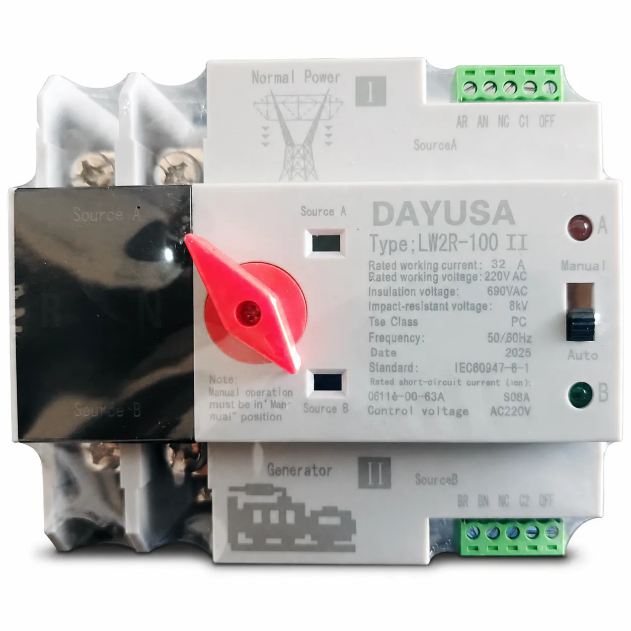 Transfer switch 2P 32A Bobina a 220V AC